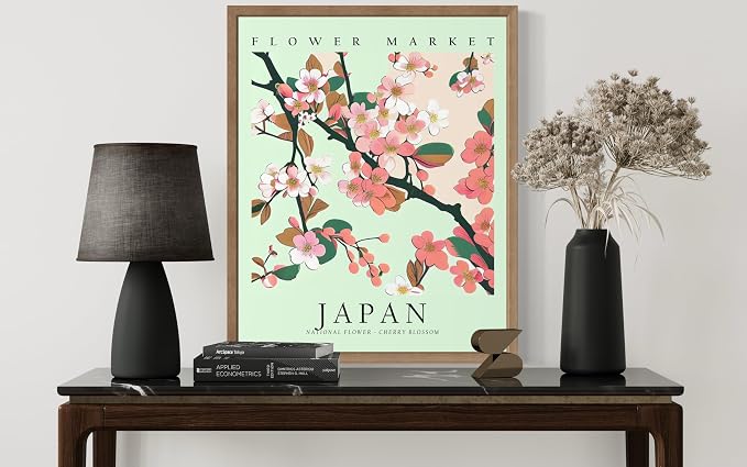 Japan Flower Market Art Print Poster, Wall Art Floral Painting Botanical Decor for Bedroom, Kitchen, Bathroom Livingroom Decoration 82B (Japan, 20"L x 16"W, Wood Frame)