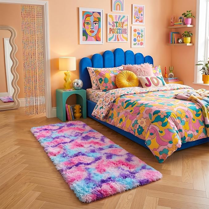 PAGISOFE Ultra Soft Runner Rugs for Hallway 2x6 Ft, Fluffy Cute Colorful Pastel Princess Carpet for Girls Bedroom Teens Nursery, Rainbow Purple Rugs for Room Decor Aesthetic, Hot Pink Purple Decor
