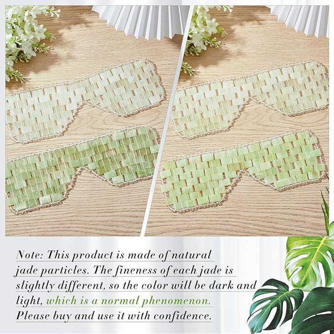 Hercicy 4 Pcs Jade Eye Mask Green Jade Stone Facial Cooling Mask for Alleviate Puffiness Face Massage Relax Eyes Relieve Migraine Meditation Beauty (Green)