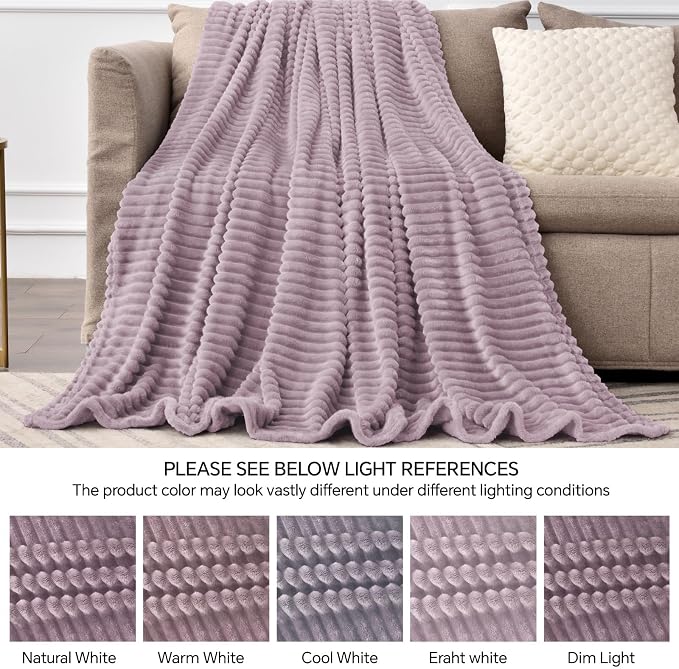BEDELITE 3D Ribbed Dusky Violet Fleece Twin Blanket for Bed, 60x80 Inch | Soft Warm Decorative Fluffy Blanket, Cozy Plush Lightweight Fuzzy Throw Blanket for Couch Sofa Room Decor, Gift for Women