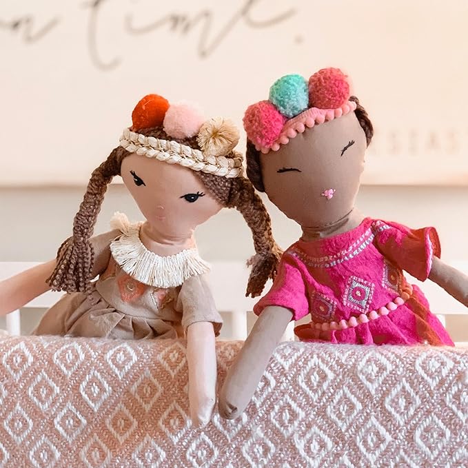 MON AMI Simone the Bohemian Princess Doll 18 “, Plush Tribal Doll, Hot Pink Color, Use as Toy or Room Decor, Gift for Kids of All Ages