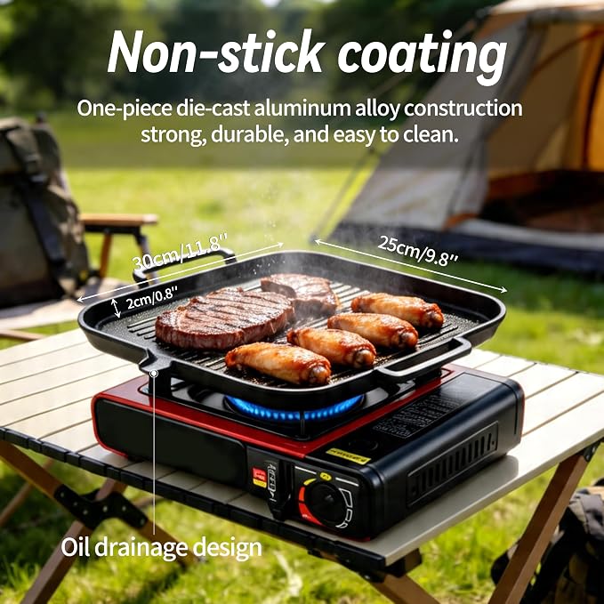 Nonstick Korean BBQ Grill Pan, Square | Marble nonstick square griddle for 3-5, fits gas,induction,stovetop, oil drain, gloves, easy clean BBQ, indoor