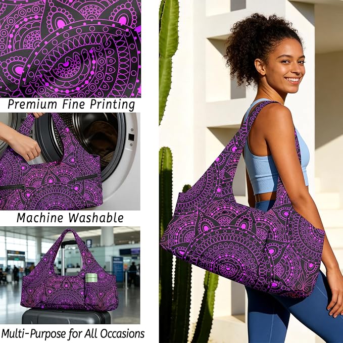 Women's Yoga Bag with Yoga Mat Carrier - Large Mat Pocket Fitness Tote for Pilates, Gym, Travel, Office & Beach