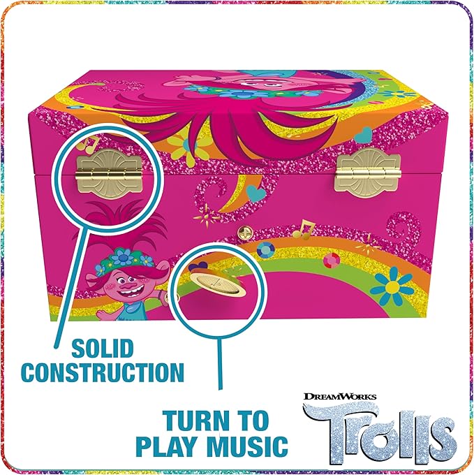 Trolls Jewelry Box for Girls - Musical Jewelry Box with Spinning Figurine, Trolls Toys for Kids Ages 3-5 - Plays Trolls Theme Song - 6 x 4.7 x 3.5 in