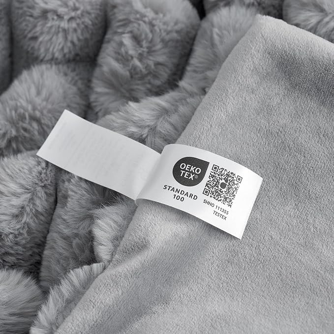 Cozy Bliss Faux Fur Throw Blanket for Couch, Cozy Warm Plush Striped Blanket for Sofa Bedroom Living Room, 50 * 60 Inches Gray