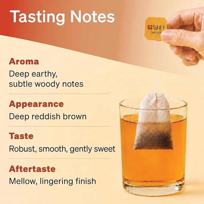 Damtuh Korean Pu-erh Tea – Aged & Smooth Dark Tea, Full-Bodied Earthy Flavor – 50 Tea Bags (0.7g each)