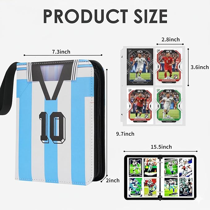 HBK Soccer Card Binder 400 Pockets, PU Leather Trading Card Binder with 50 Sleeves, Soccers Gift for Cards Collectors (Messi10)