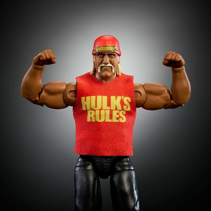 Mattel WWE Elite Collection Action Figure & Accessories, Premium Live Event Hulk Hogan Set, Wrestlemania with Howard Finkel Build-A-Figure Parts