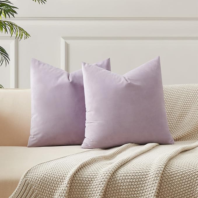 18x18 Throw Pillow Covers Decorative Velvet Cushion Covers Set of 2,Lilac | Soft Pillow Cases with Invisible Zipper for Modern Couch Sofa Bed Living Room Bedroom Home Decor