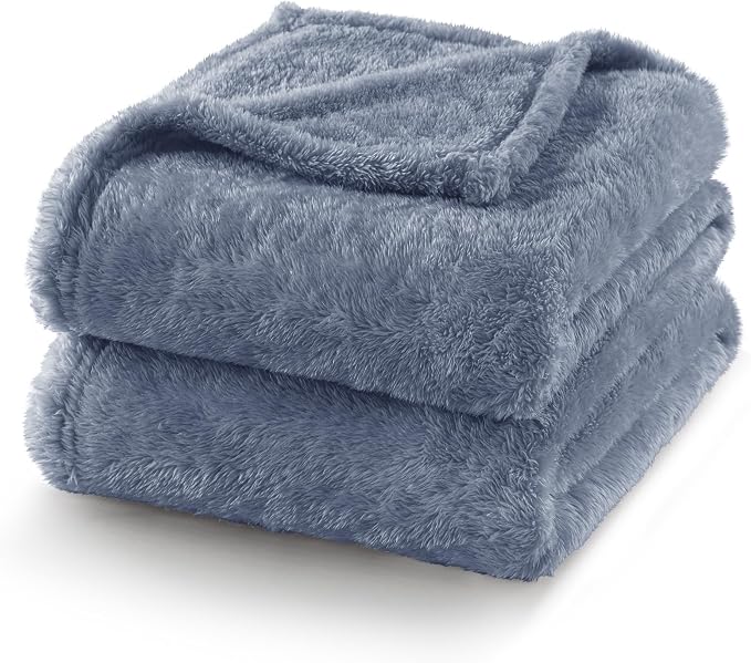 Exclusivo Mezcla Fuzzy Plush Fleece Bed Blanket Twin XL Size, Stone Blue | 90x66 Inches, Super Soft and Cozy Bed Blanket, Fluffy Blanket for Bed, College Dorm Room Essentials, All Season