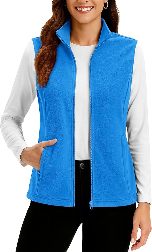 TACVASEN Women's Fleece Vest Lightweight Sleeveless Zip Jacket Outerwear | Soft Polar,Zipper Pockets,Stand Collar,Fall Winter Warm,Outdoor,Athletic,Running,Hiking,Travelling,Golf,Work