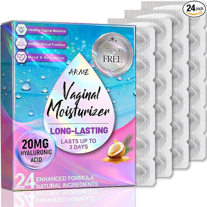 Arme 20MG Hyaluronic Acid Vaginal Moisturizers Suppositories 24 Inserts | Add Coconut Oil&VE, Lasting 72-Hour for Vaginal Dryness from Menopause, Surgery Hormone-Free for Women, 2-Month Supply