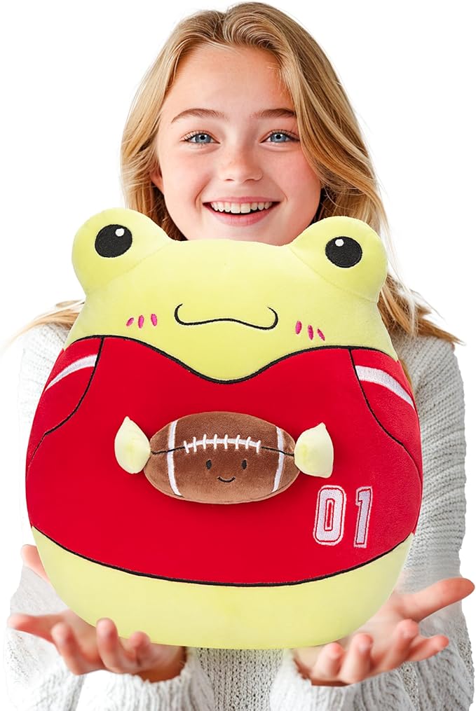 Original 13.5-inch Large Frog Football Plush Pillow Stuffed Animal Toy,Big Size Ball Cuddle Cute Soft Pillows Plushie,Gift for Kids Boys