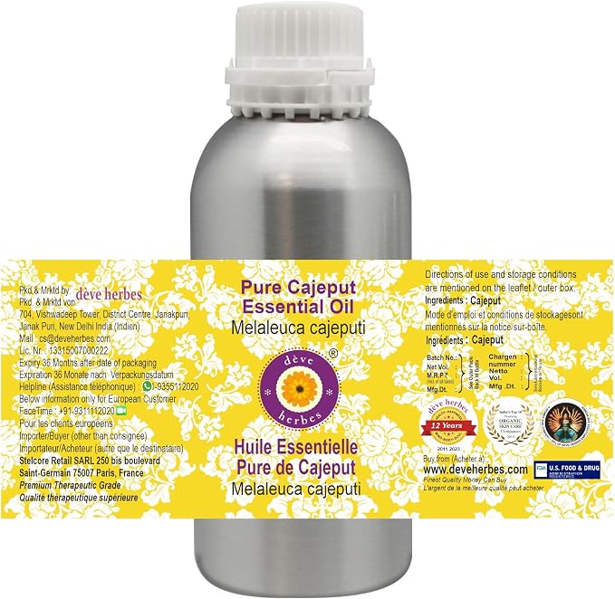 Deve Herbes Pure Cajeput Essential Oil (Melaleuca cajeputi) Steam Distilled 300ml (10 oz)