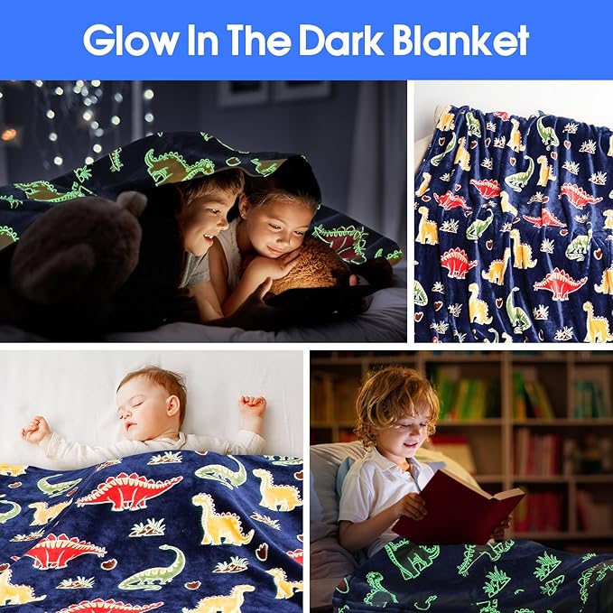 Glow in The Dark Blanket for Boys, Dinosaur Blanket Gifts for Kids, Throw Blanket for Home Decor, Soft Warm Toys Birthday Gifts for Teens Men Boyfriend 50"x60"