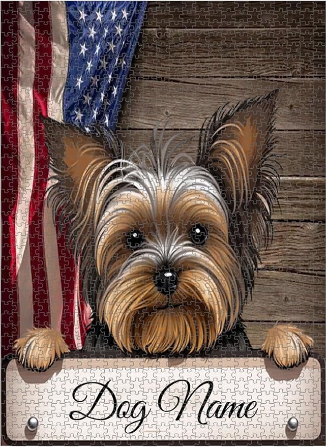 Custom Wooden Jigsaw Puzzles with Your Dog's Name on Yorkshire Terrier Art Print - 300 500 1000PCS Puzzles Game and Home Wall Decor
