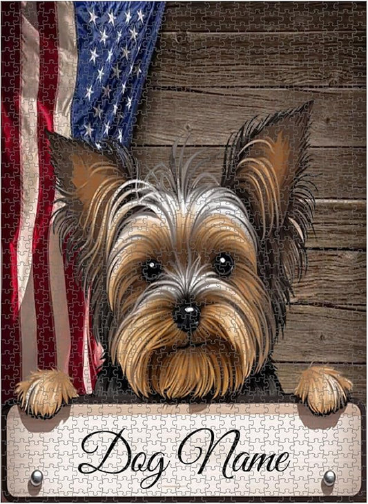 Custom Wooden Jigsaw Puzzles with Your Dog's Name on Yorkshire Terrier Art Print - 300 500 1000PCS Puzzles Game and Home Wall Decor