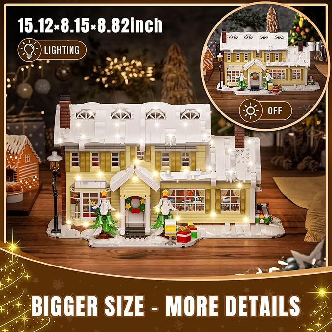 Christmas Holiday House Building Blocks Set, Christmas Village House Building Kit with Warm LED Lights, Christmas Toys, Winter Collection, Retro for Adults and Kids(2069PCS)