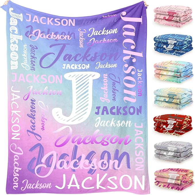 Ships Next Day, Custom Name Blanket for Kids Adults, Personalized Baby Blanket with Name for Girls Boys, Personalized Christmas Birthday Gifts for Kids Women Mom