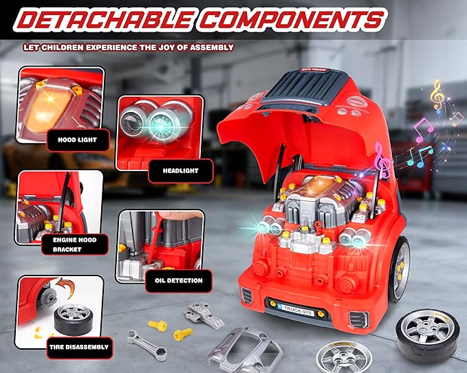 Interactive Truck Engine Toy with Removable Parts - Lights, Sounds, and Fun for Young Mechanics -Unleash their Creativity and Motor Skills with this Truck Engine Toy- Ideal Gift for 3-5-Year-Old Boys