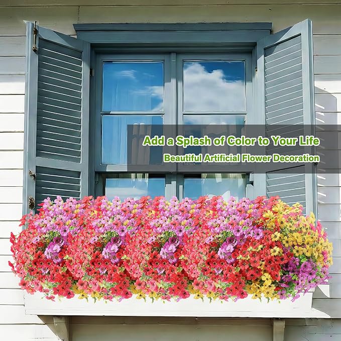 Artificial Flowers Fake Plants for Outdoors Summer Decoration | 13 Bundles Silk Realistic UV Resistant Faux Flowers for Outside Planter Porch Yard Patio Garden Home Indoor, Mix