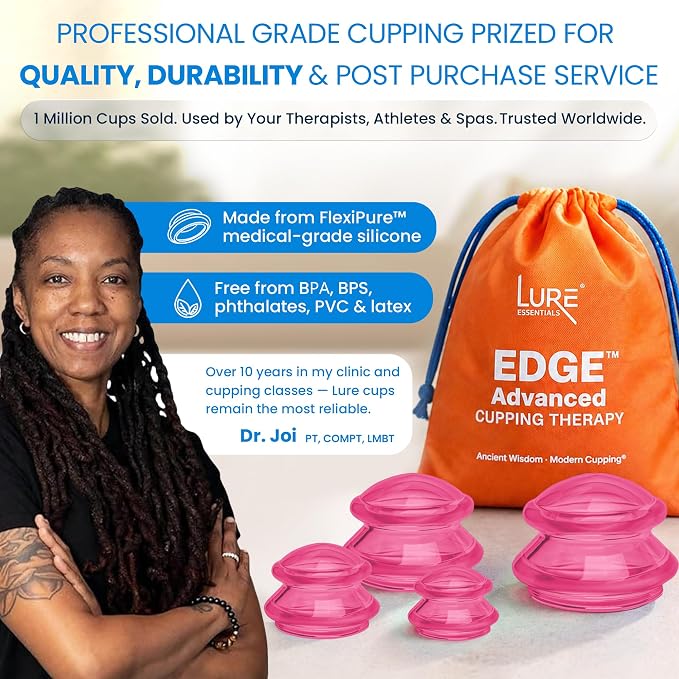 Silicone Cupping Therapy Set Professional Massage Cupping Cups for Cupping Therapy 4 Cup Kit for Massage, Myofascial Release, Cellulite Reduction (Lure Pink)