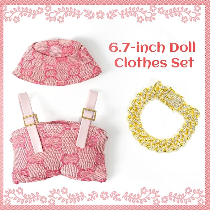 3 Piece 17cm Doll Clothes and Accessories Outfit - Elegant Hat, Necklace & Overalls, Fashionable Doll Dress Up Set