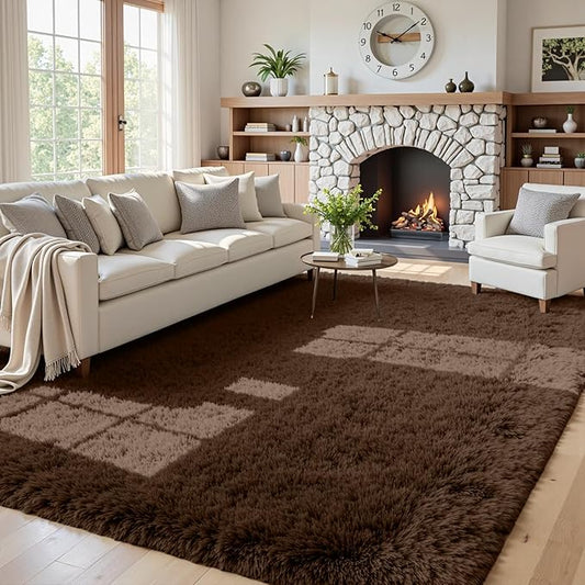 5x8 Area Rugs for Living Room: Soft Fluffy Shag Brown Rugs for Bedroom, Non Slip Large Fuzzy Plush Rug Indoor Floor Carpet for Nursery Kids Boys Girls Room, Dorms, Playroom, Modern Home Decor