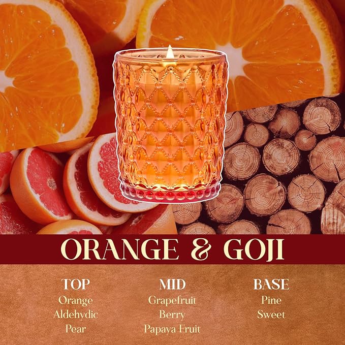 M&SENSE 16.6oz Wood Wick Scented Candle, Non Toxic Soy Wax with Crackling Wick, OrangeGoji Scent 100H Burn Long Lasting for Bedroom Kitchen Home Decor, Housewarming Gifts for Family Friends