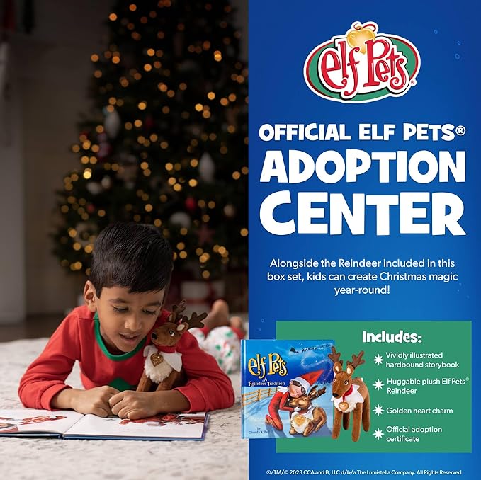 Elf Pets: A Reindeer Tradition - Includes Beautifully Illustrated Hardbound Storybook, Huggable Elf Pet Reindeer Stuffed Animal with Golden Heart Charm and Official Adoption Certificate