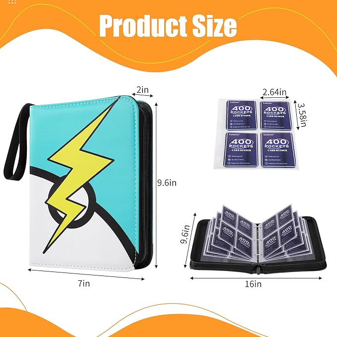 Card Binder 4 Pocket, Trading Card Binder With 50 Removable Sleeves, Portable Card Collection Binder for Standard Cards (Blue)