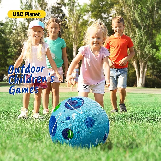 U&C Planet 2 Pack Playground Balls for Toddler Kids, 6 inch 8.5 inch Cartoon Rubber Balls with Pump, Dodgeball Kickball for Outdoor & Indoor Game, Great Gift for Boys Girls Aged 1 and Above