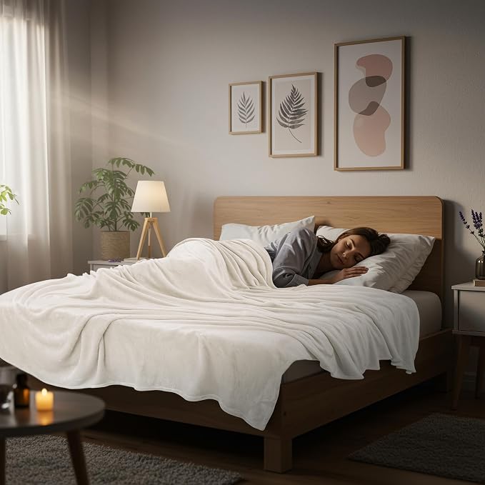 Utopia Bedding Ultra Soft Fleece Bed Blanket Throw Size Ivory (50x60 Inch) | Microfiber Plush Warm Lightweight Breathable Cozy Blanket Anti-Static, All Season Use, Gift for Women and Men