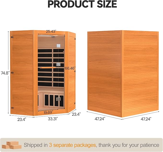 HUGROVE 2-3 Person Low EMF FAR Infrared Sauna for Home, Indoor Canadian Hemlock Dry Heat Sauna Kit with Bluetooth Speakers, LED Lights & Smart Control Panel