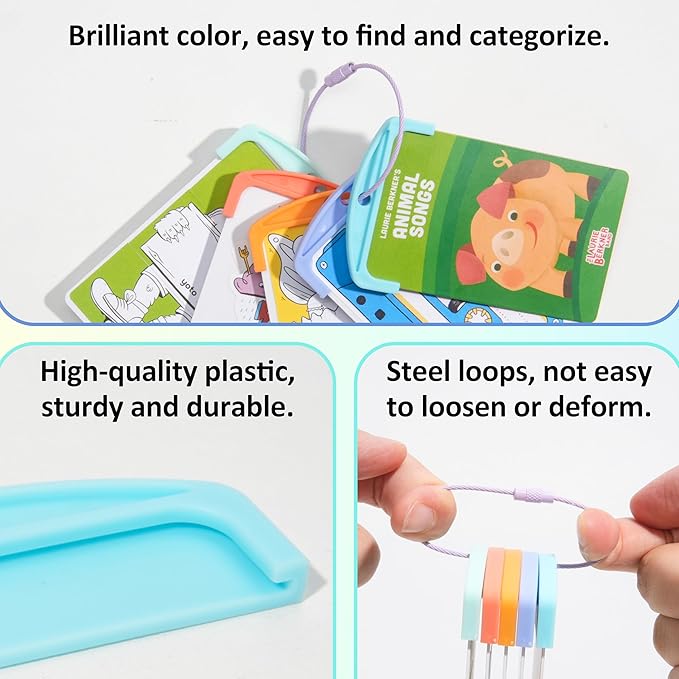 10 Pcs Reusable Plastic Card Holders for Yoto Cards with 3 Ring Loops, Portable Card Holder for Yoto Mini Player Audio Cards, Kids Travel Carrier, Yoto Accessory Organizer Storage Set