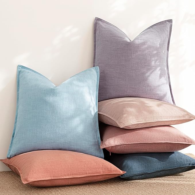 Foindtower Pack of 2, Decorative Linen Solid Throw Pillow Covers Soft Accent Euro Cushion Case Farmhouse Neutral Pillowcase for Chair Couch Sofa Bedroom Living Room Home Decor 22 x 22 Inch Light Blue