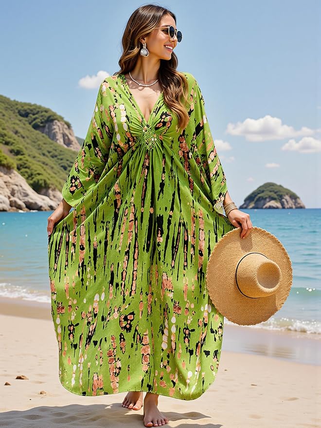 Mumu Dresses for Women Plus Size, Bohemian Kaftan Beach Cover Up Long Maxi Nightgown Soft Loungewear