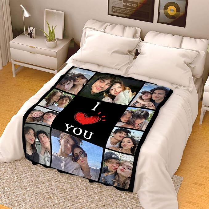 ICELIETE Custom Blanket with Picture Customized Fleece Photo Blanket for Couples Gifts Personalized Blankets and Throws Christmas Valentines Day Gifts for Boyfriend Girlfriend