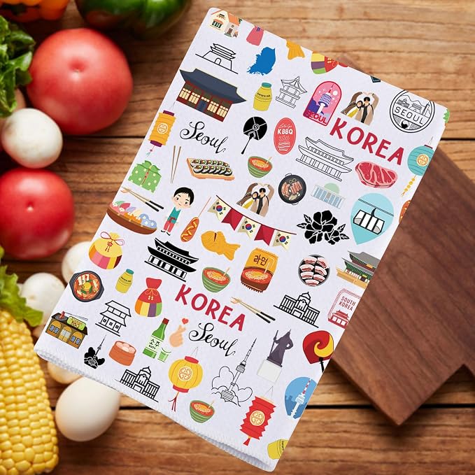 JNIAP Seoul Korea Kitchen Towel Seoul Korea Lover Gifts Korea Kitchen Decor Seoul Korea Themed Gifts Korea Dish Towel (Korea KT)