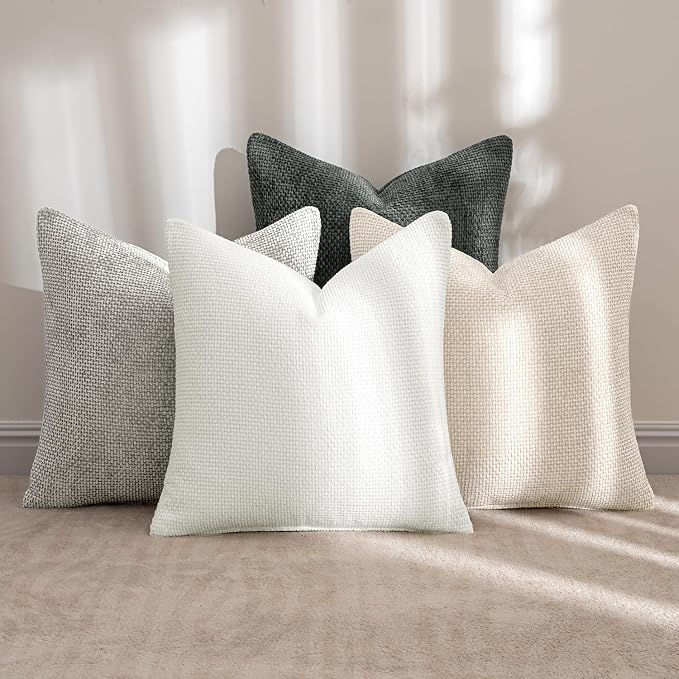 MIULEE Soft Decorative Chenille Pillow Covers Gray 18x18 Pack of 4 | Minimalist Home Decor, Layered Gray Collection, Couch Throw Pillows, Farmhouse Boho Cushion Covers for Sofa Bed Living Room