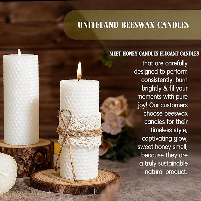 4 Pack Beeswax Pillar Candles, Pure Natural White Beeswax Pillar Candles-80 Hours Long Burning,Organic Unscented Bees Wax Candles for Home,Paryer, Dripless & Smokeless, 2x5in