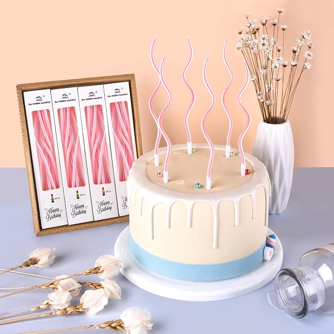 PHD CAKE Pearl Pink Spiral Long Thin Birthday Candles, Cake Candles, Birthday Parties, Wedding Decorations, Party Candles