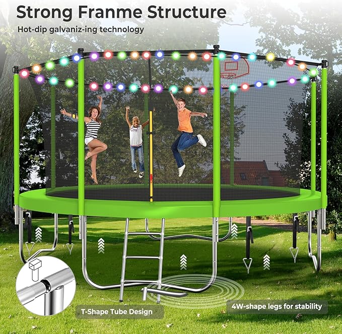 Lyromix Upgraded 16FT 15FT 14FT 12FT 10FT 8FT Trampoline Outdoor with Basketball Hoop and Net, Capacity for 4-6 Kids and Adults