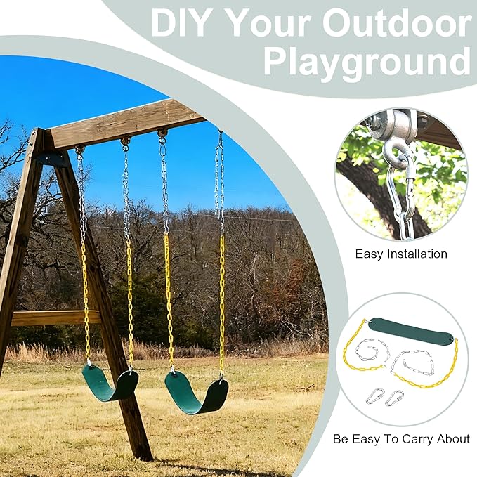 Take Me Away 2-Pack Heavy Duty Swing Seat with 66" Anti-Rust Chains & Quick-Connect Snap Hooks, 500lb Capacity Replacement Swing Set for Outdoor Playgrounds & Backyards