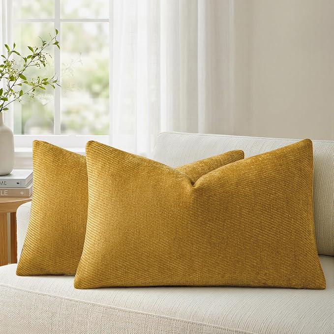 a moment Fall Decorative Throw Pillow Covers Pack of 2,20x12 Inch Yellow | Twill Chenille Cushion Covers for Sofa Living Room Couch Bed