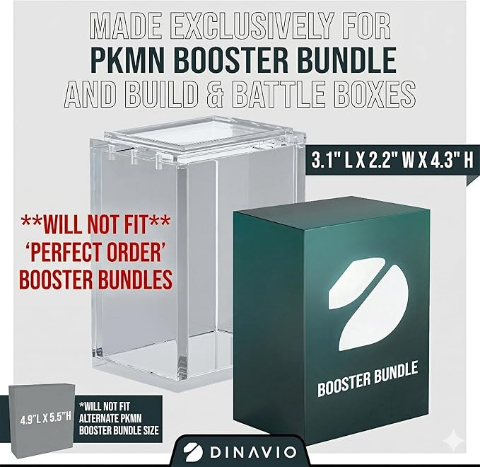 Dinavio Crafthouse 3 Pack PKMN Booster Bundle Acrylic Case with Stackable Grooves - 8mm+5mm, N52 Magnets - Compatible Up to Phantasmal Flames (Excludes Ascended Heroes & Perfect Order) 3 Pack