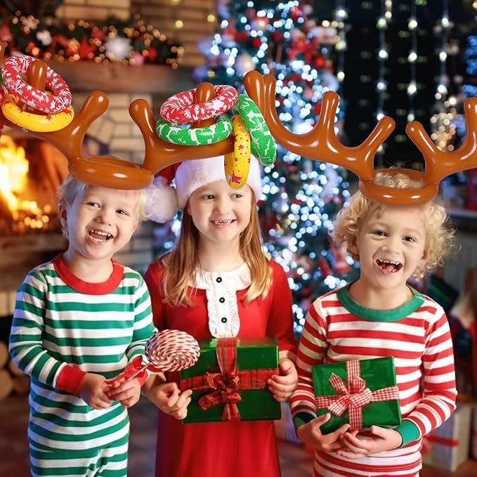Max Fun Inflatable Reindeer Antler Ring Toss Christmas Games Indoor Outdoor Party Games Hat for Xmas Gifts Holiday Party Supplies Favors Games for Family