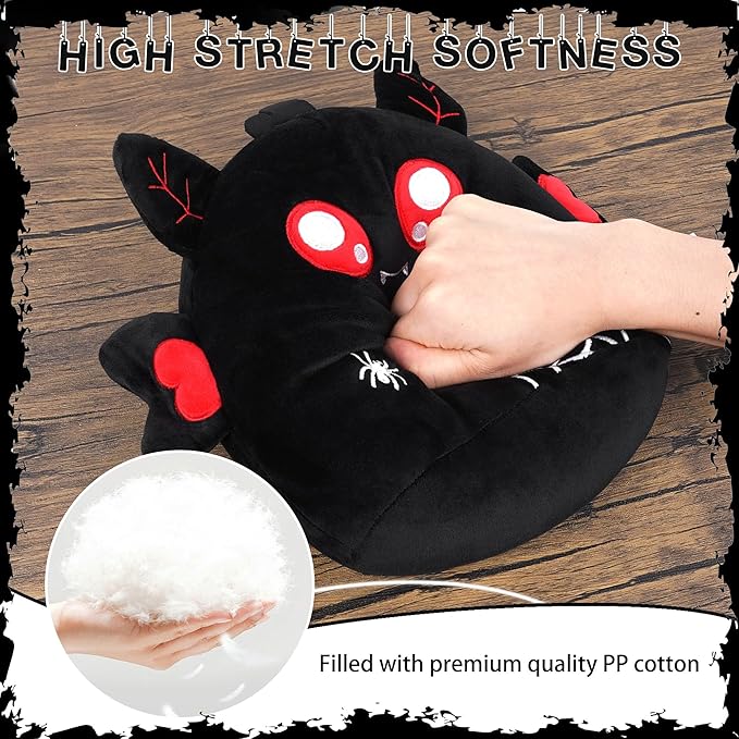 Halloween Stuffed Animal Plush Toy - 8 Inch Black Spider Web Mothman Plush Pillow Soft, Cute Spooky Stuff Animals Plushies Toys Gift for Kids Girls Boys, Halloween Birthday Party Decorations