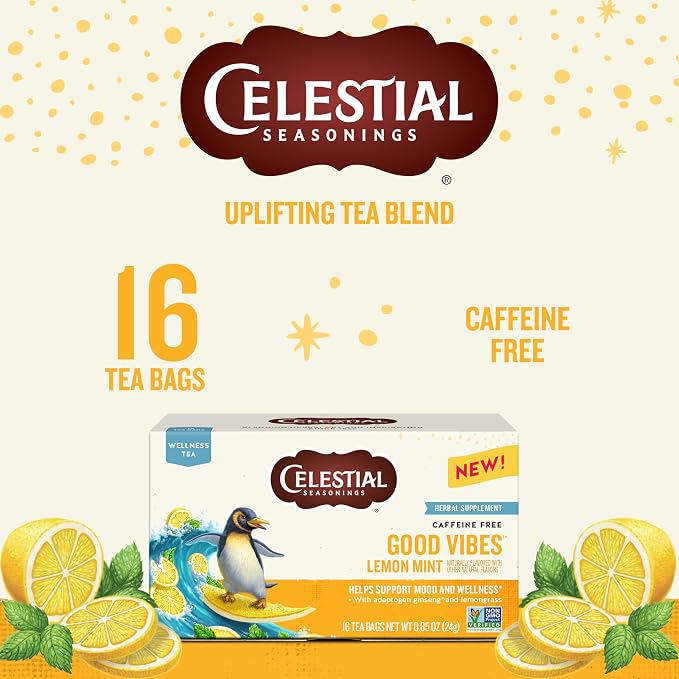 Celestial Seasonings Good Vibes Lemon Mint Tea, 16 Tea Bags