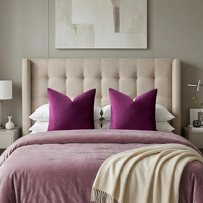 GIGIZAZA Velvet Pillow Covers 22x22 Decorative Pillows Pack of 2 Purple | Throw Pillows for Couch Sofa,280gsm Soft Textured Fabric,Luxury Modern Square Pillowcases,Home Decor Cushion Covers